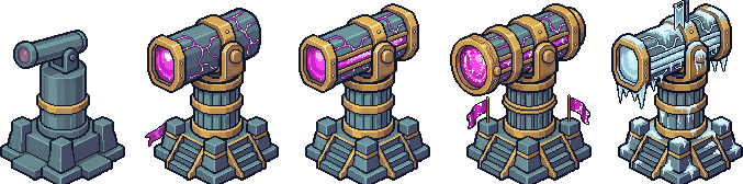 An arcane cannon ranking up to a crackling beam