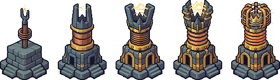 A lightning tower ranking up to a crowned coil